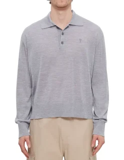 Wool And Silk Polo Knit Grey
