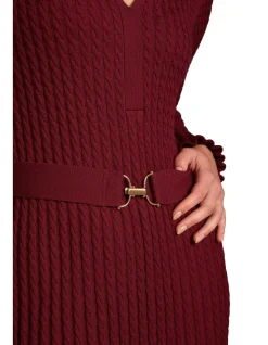 Wool Cable Knit Dress - Claret