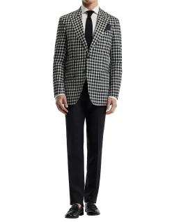 WOOL SILK LINEN CHECK BLAZER