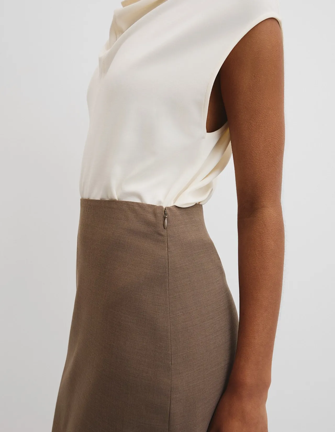 Wool Blend Midi Tailored Skirt
