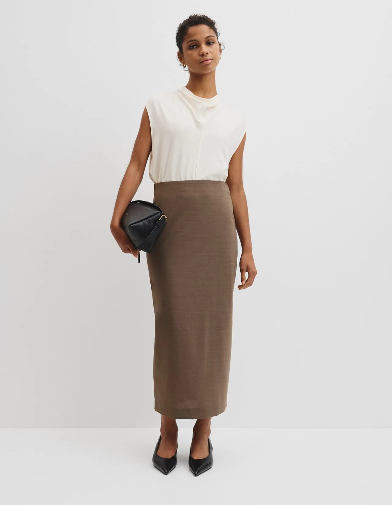 Wool Blend Midi Tailored Skirt