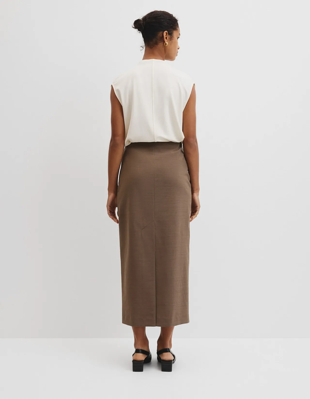 Wool Blend Midi Tailored Skirt
