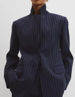 Wool Blend Pinstripe Classic Blazer