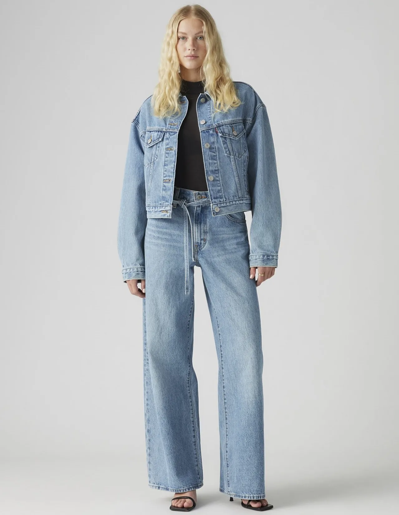 XL Baggy Straight Tie Waist Wide Leg Jeans