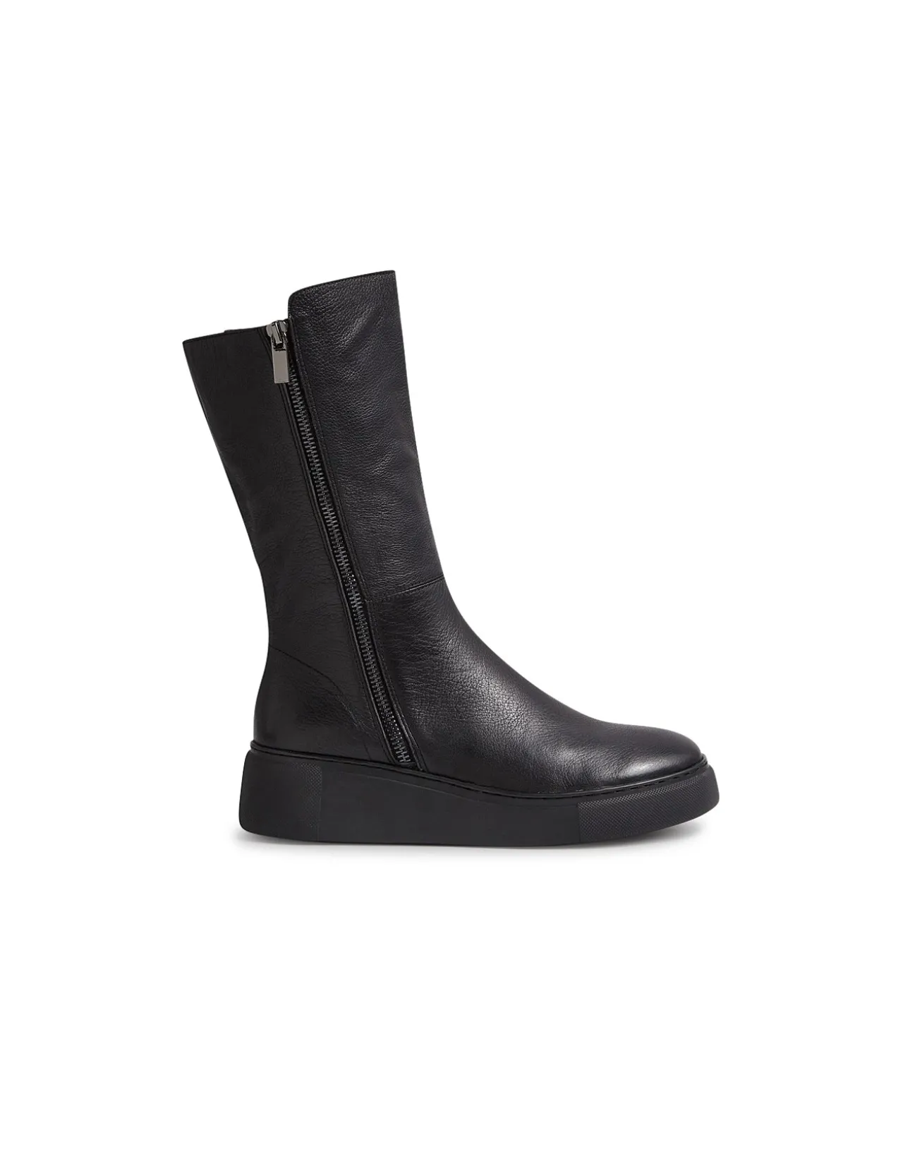 Yogue Black Leather Zip Platform Calf Boots