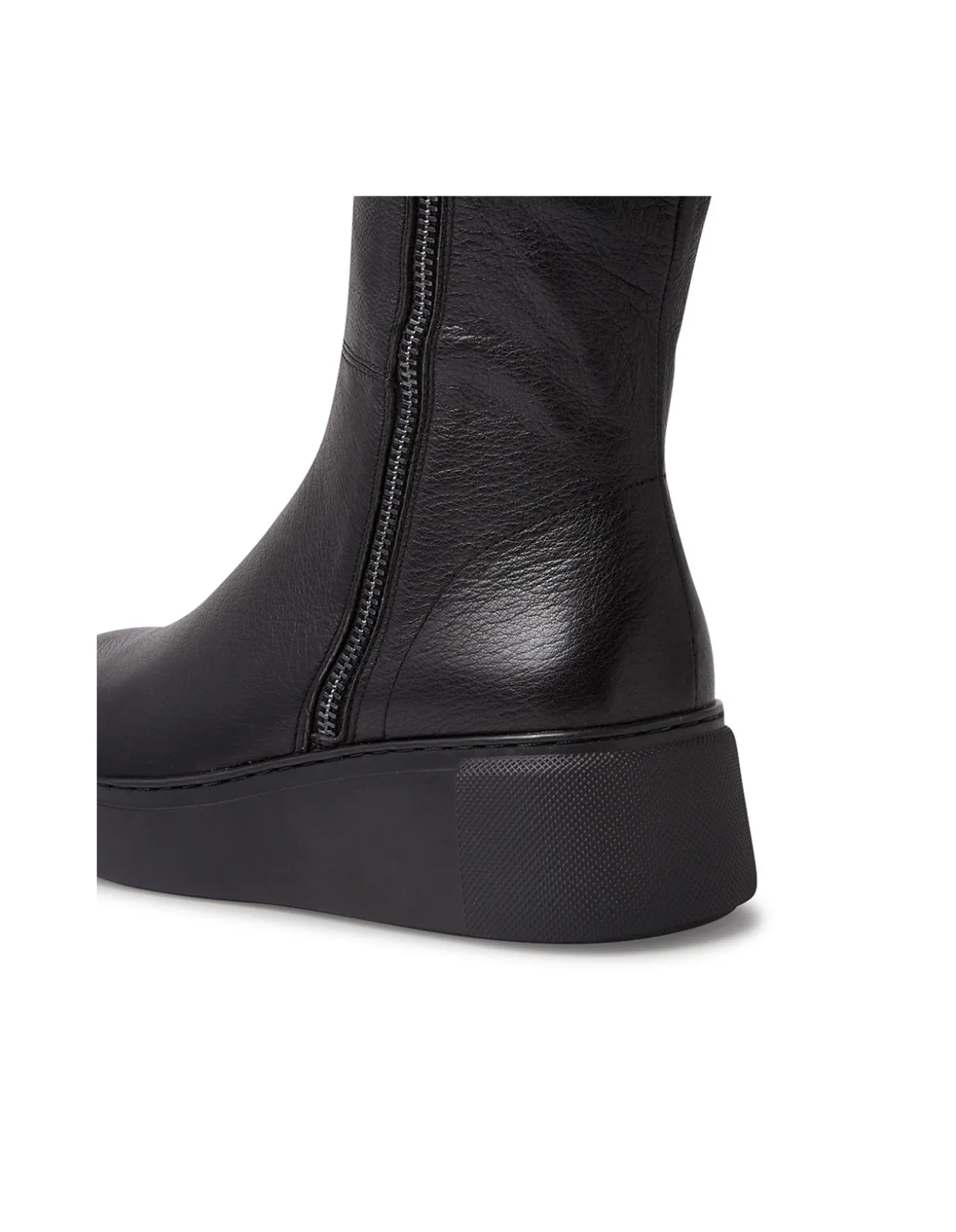 Yogue Black Leather Zip Platform Calf Boots