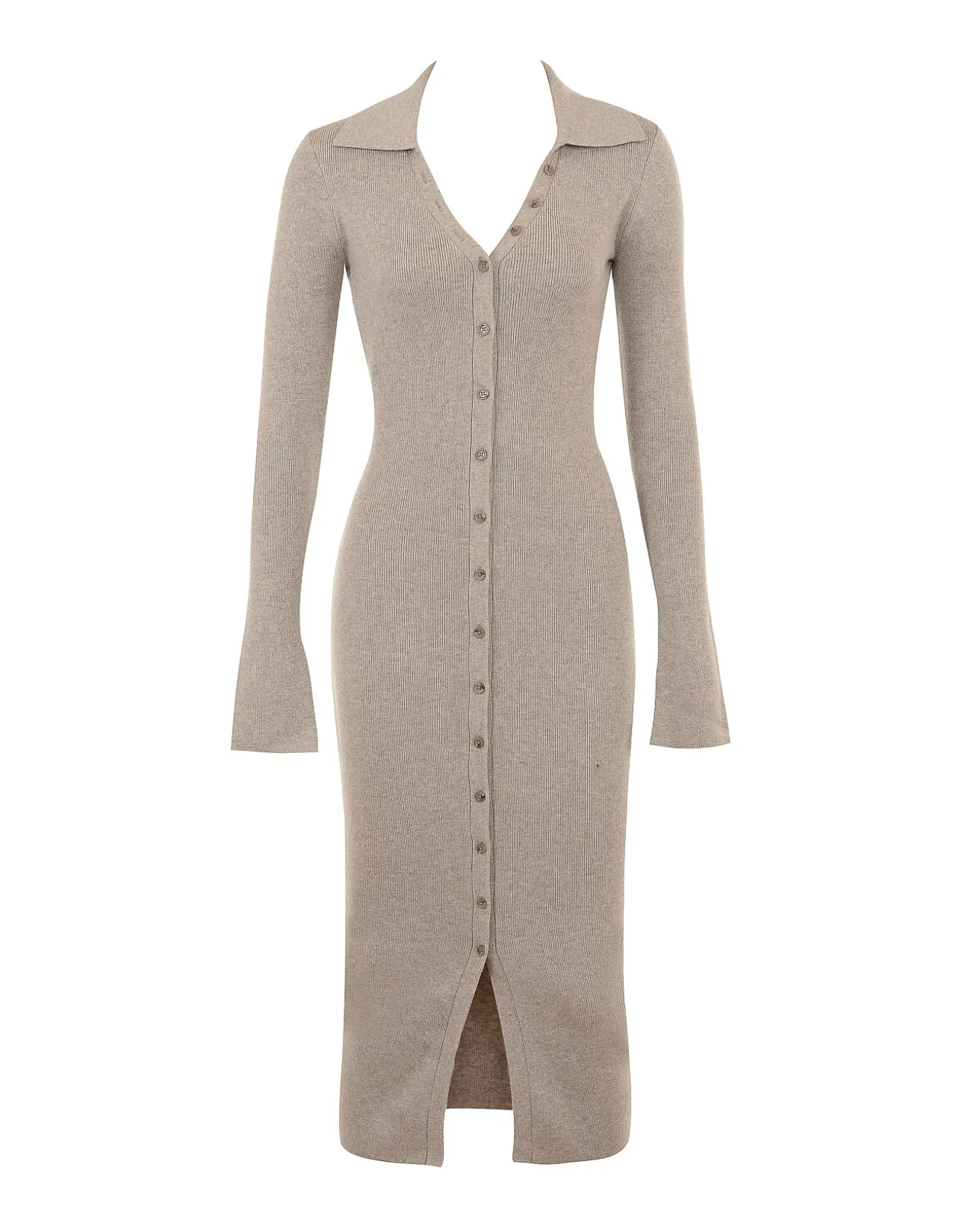 Yvette Beige Cashmere Knit Midi Dress