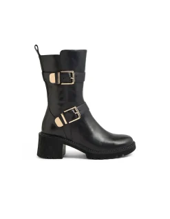 Zalon Buckle Detail Block Heel Boots