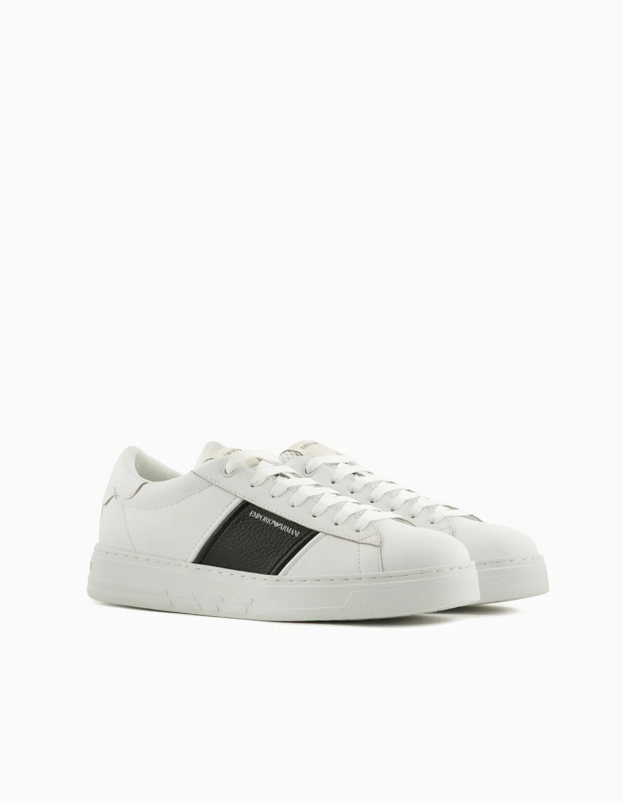 Zar Leather Sneaker with Contrast Panel and Embossed Logo