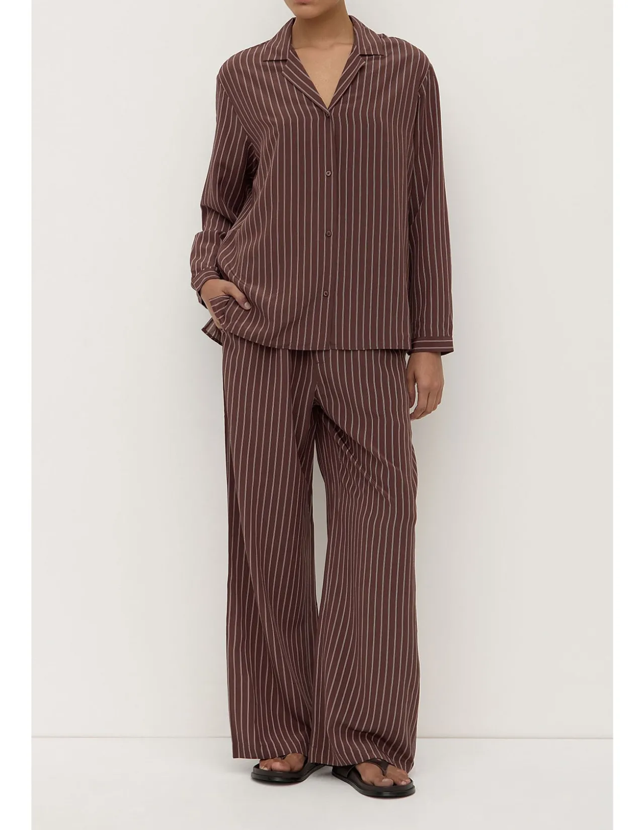 Zayla Silk Stripe Long Sleeve Shirt Cream/Espresso
