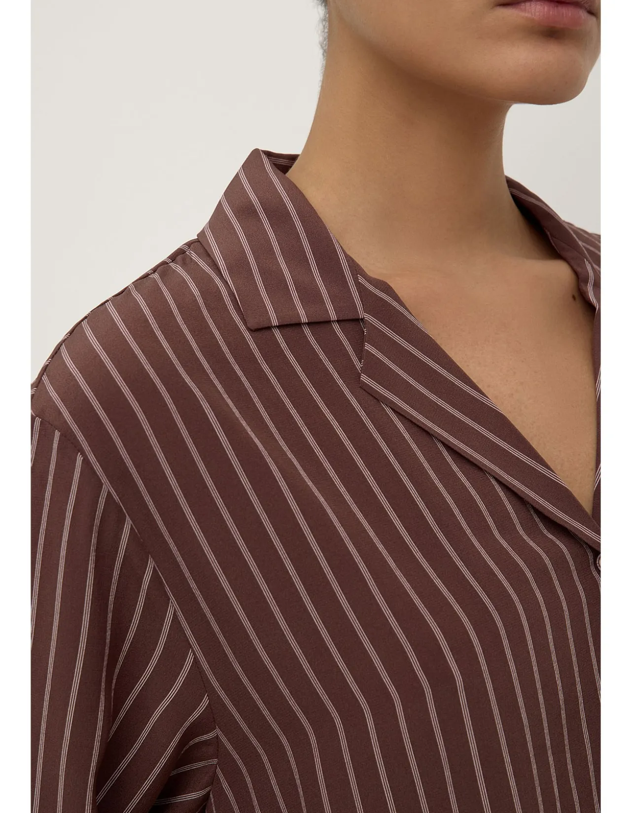 Zayla Silk Stripe Long Sleeve Shirt Cream/Espresso