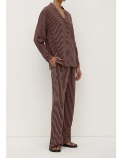 Zayla Silk Stripe Long Sleeve Shirt Cream/Espresso