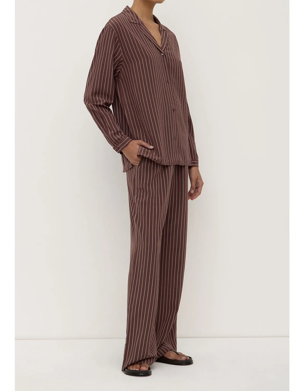 Zayla Silk Stripe Long Sleeve Shirt Cream/Espresso