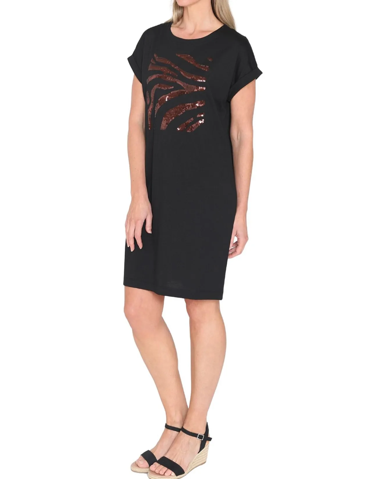 Zebra Sequin Jersey Shift Dress