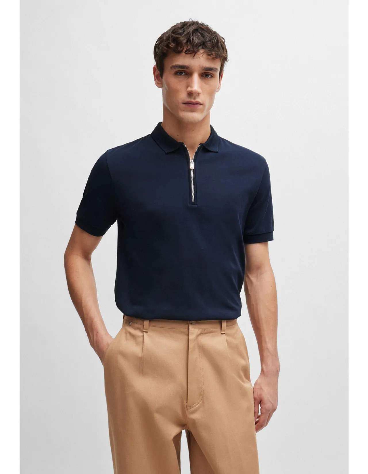 Zip-neck Slim-fit Polo Shirt